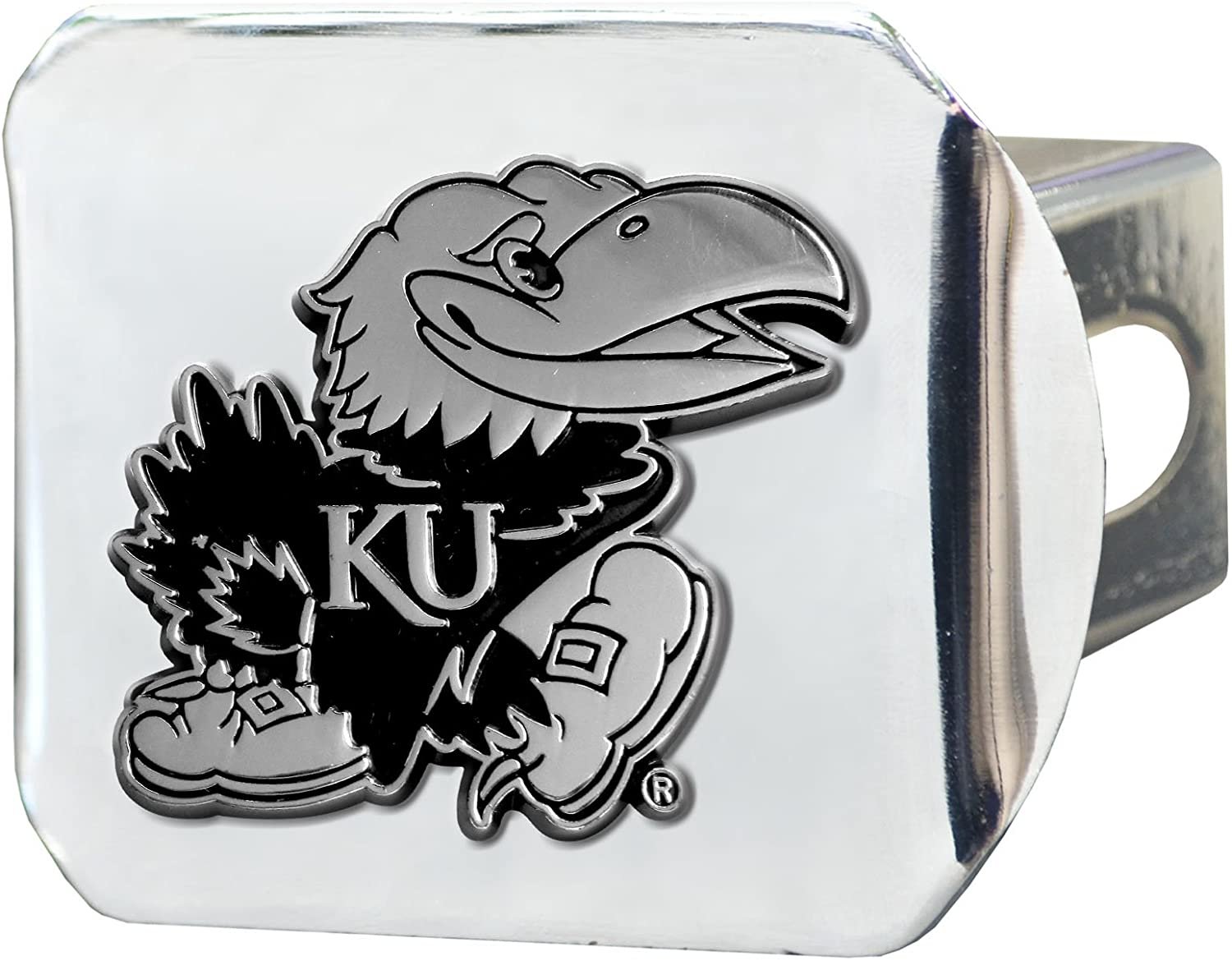 Kansas Jayhawks Hitch Cover Solid Metal with Raised Chrome Metal Emblem 2" Square Type III University of 1