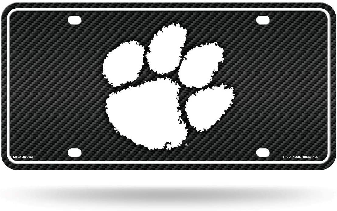 Clemson University Tigers Metal Auto Tag License Plate, Carbon Fiber Design, 6x12 Inch