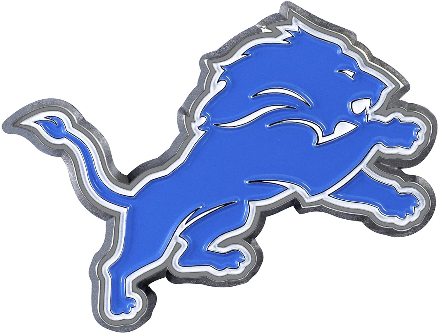 Detroit Lions Premium Solid Metal Raised Auto Emblem, Team Color, Shape Cut, Adhesive Backing 1