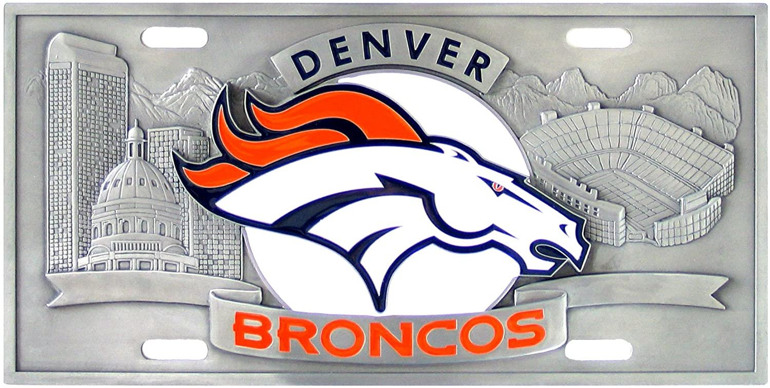 Denver Broncos Zinc Metal License Plate Tag Raised 3D Details, Heavy Gauge, 6x12 Inch 1