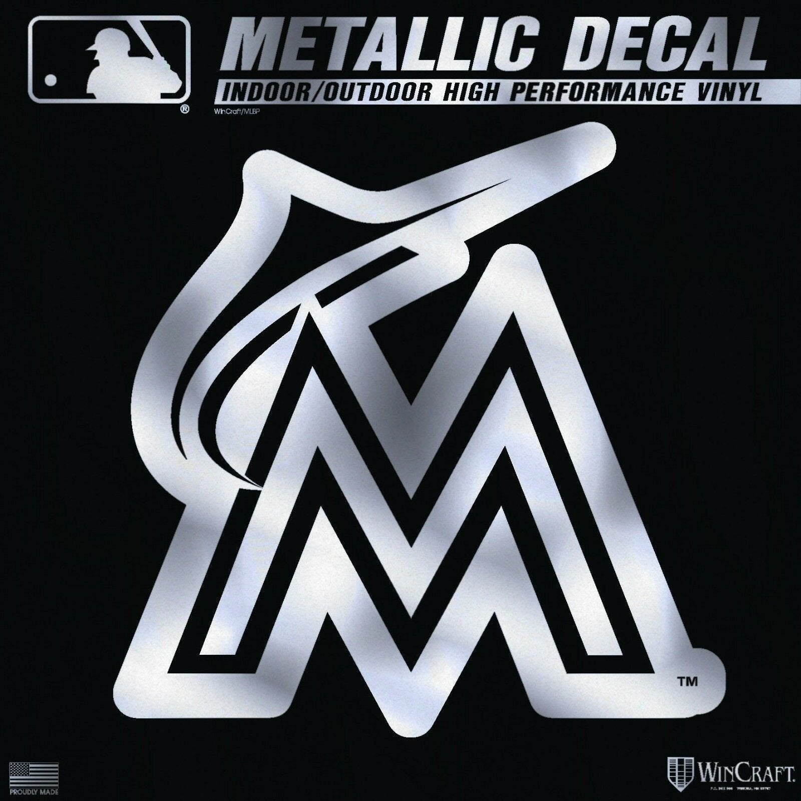 Miami Marlins 6 Inch Decal Sticker, Metallic Chrome Shimmer Design, Retro Logo 1