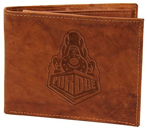Purdue university Boilermakers Premium Brown Leather Wallet, Bifold Billfold, Embossed Laser Engraved 1