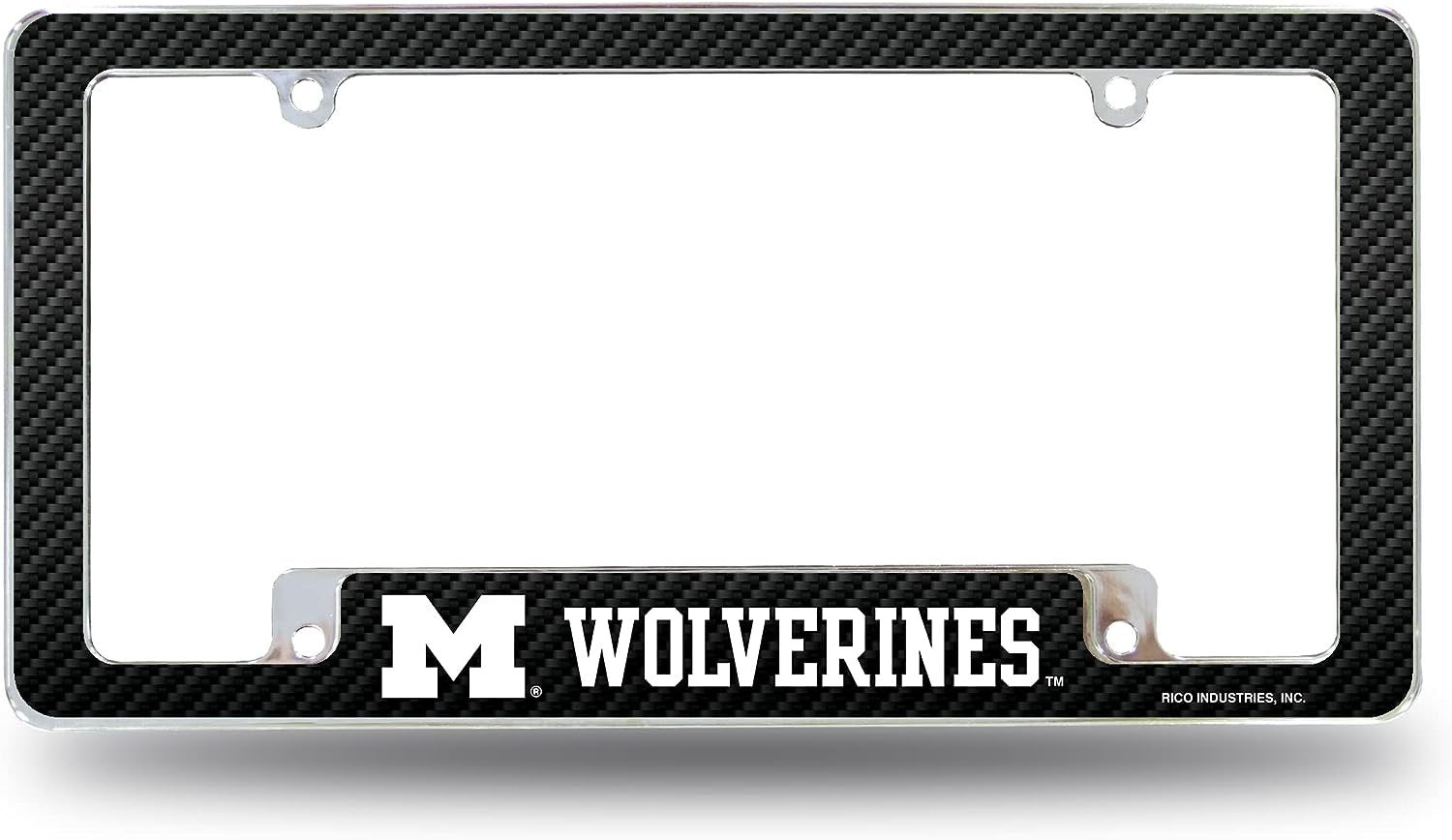 University of Michigan Wolverines Metal License Plate Frame Chrome Tag Cover 12x6 Inch Carbon Fiber Design 1