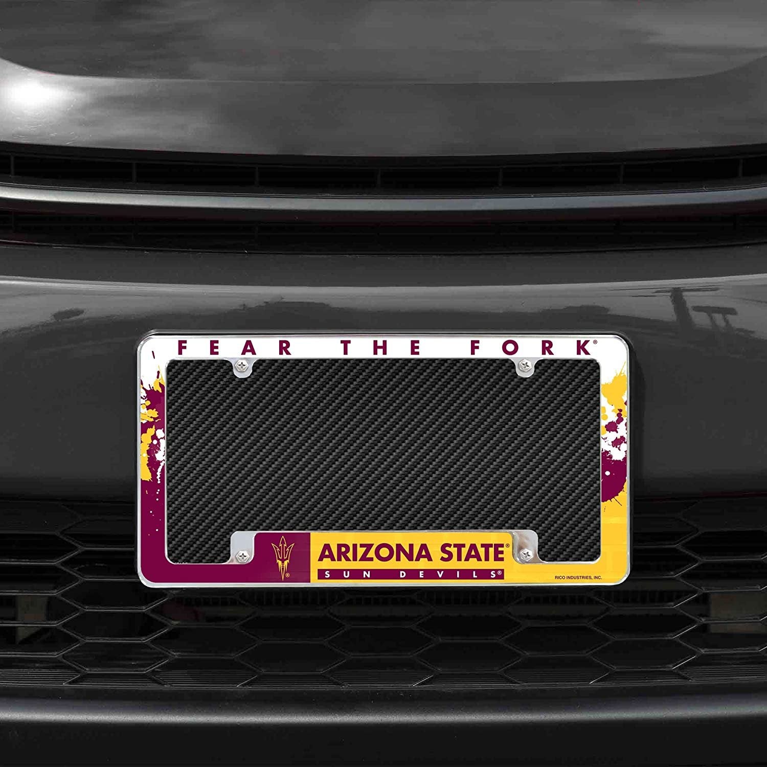 Arizona State Unversity Sun Devils Metal License Plate Frame Chrome Tag Cover All Over Design 6x12 Inch 2
