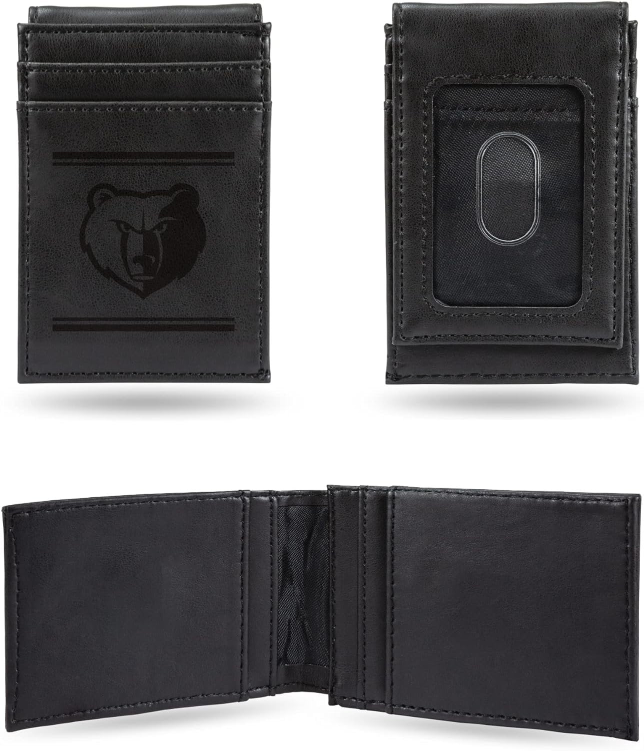 Memphis Grizzlies Premium Black Leather Wallet, Front Pocket Magnetic Money Clip, Laser Engraved, Vegan 1