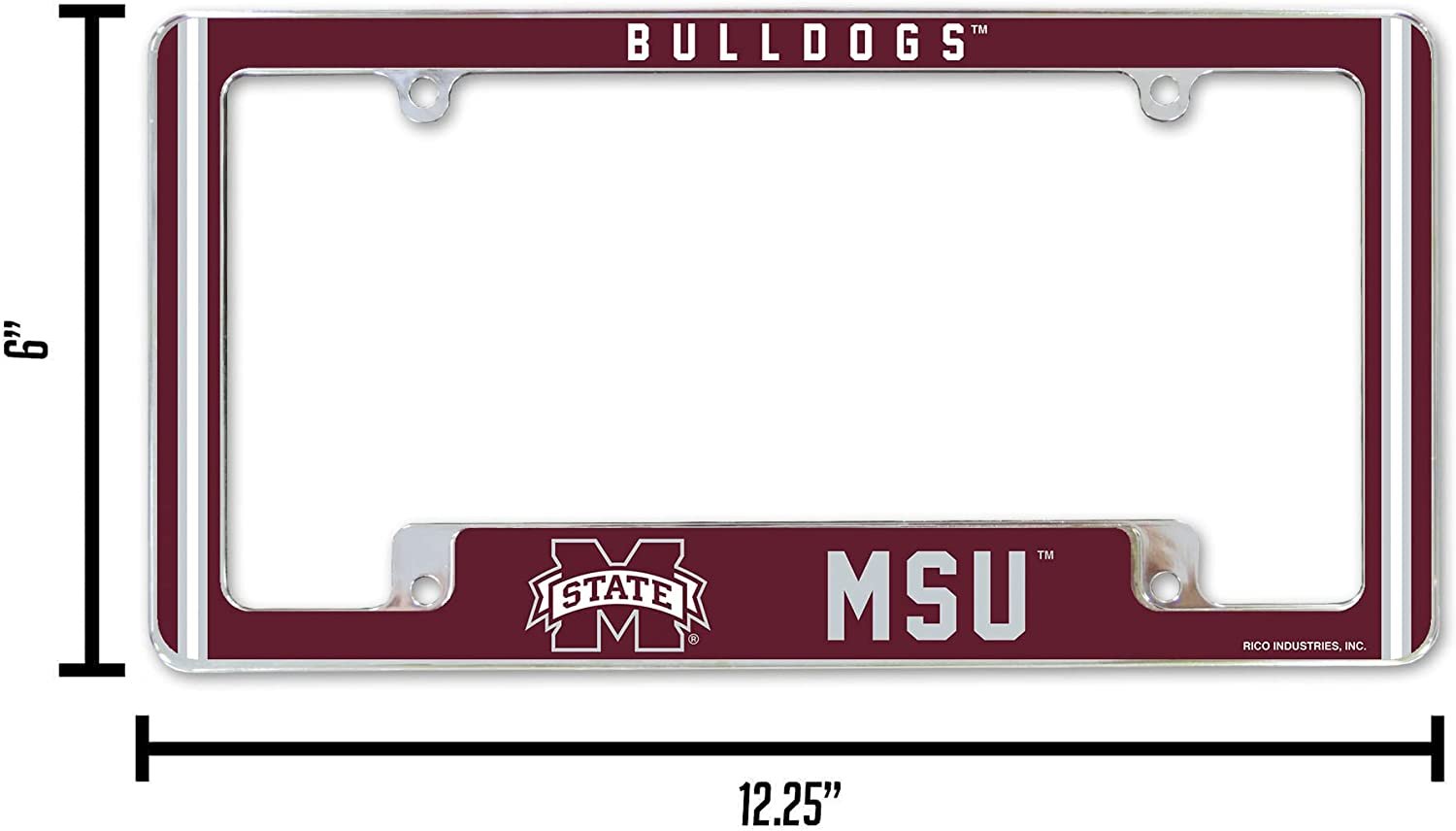 Mississippi State University Bulldogs Metal License Plate Frame Chrome Tag Cover Alternate Design 6x12 Inch 4