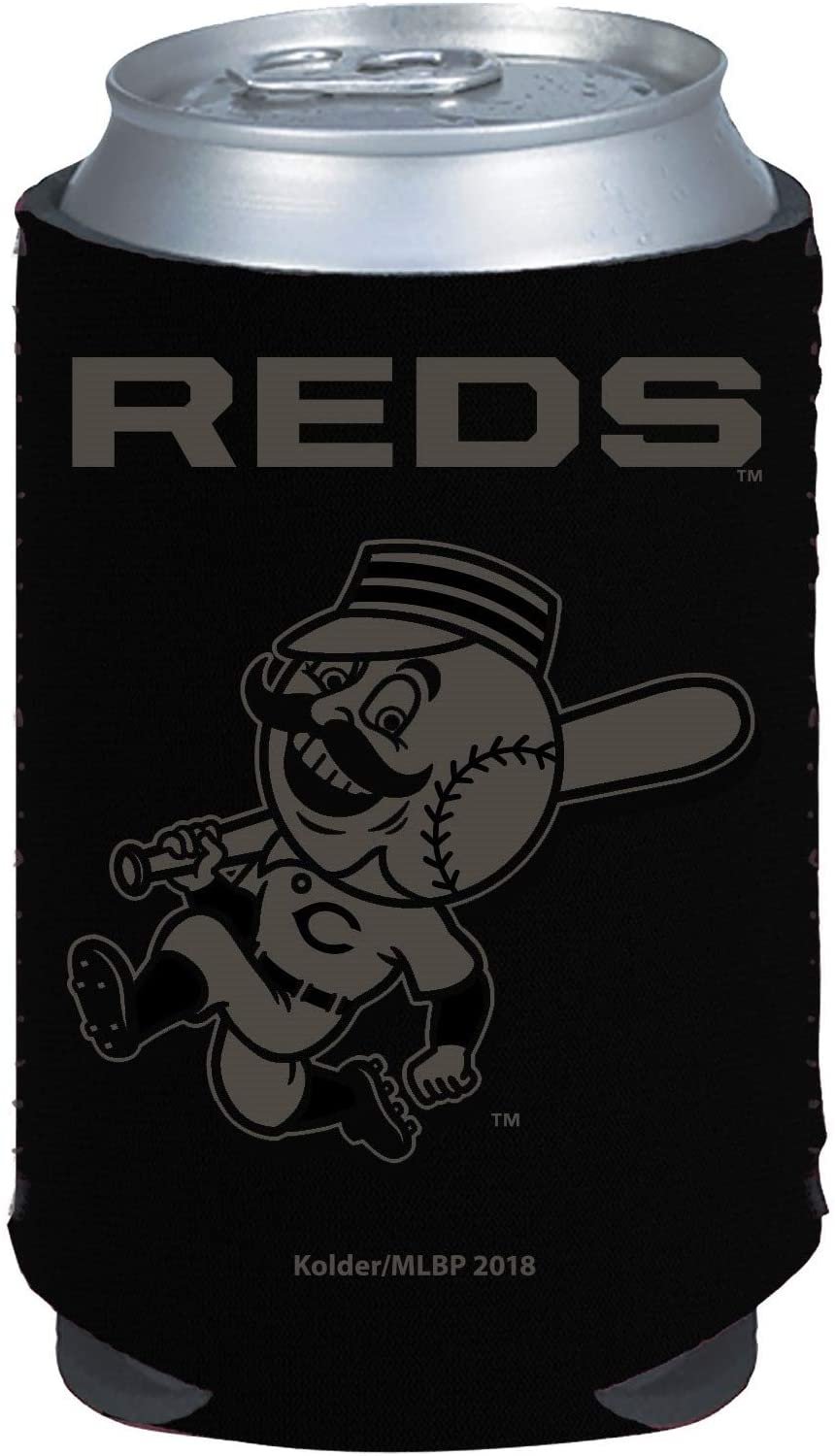 Cincinnati Reds 2-Pack Tonal Black Design 12oz CAN Neoprene Beverage Insulator Holder Cooler Baseball 1