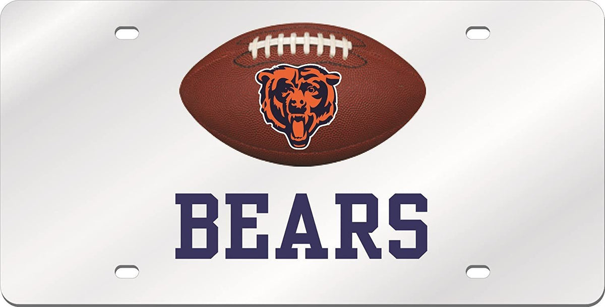 Chicago Bears Premium Laser Cut Tag License Plate, Football, Mirrored Acrylic Inlaid, 6x12 Inch 1