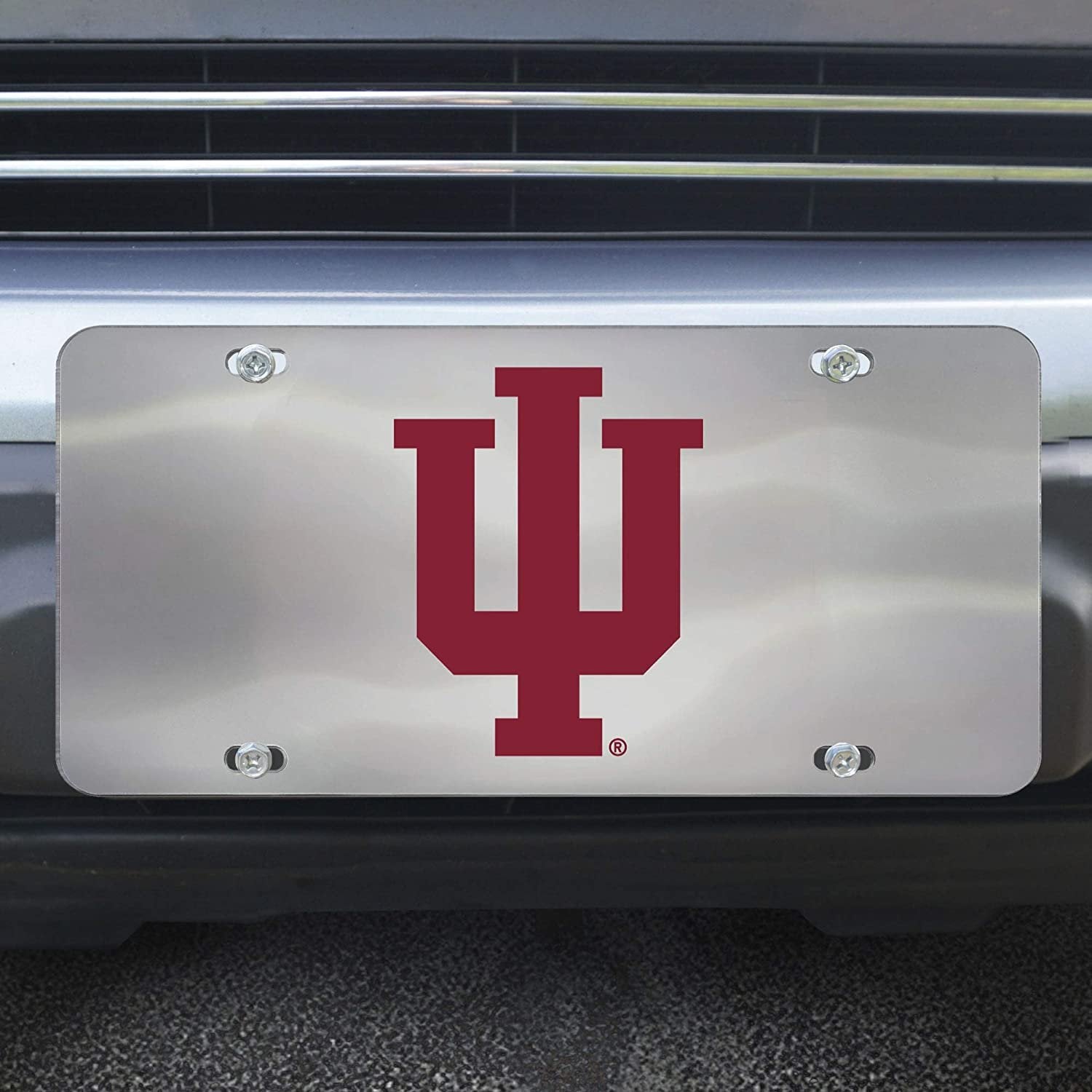 Indiana University Hoosiers License Plate Tag, Premium Stainless Steel Diecast, Chrome, Raised Solid Metal Color Emblem, 6x12 Inch
