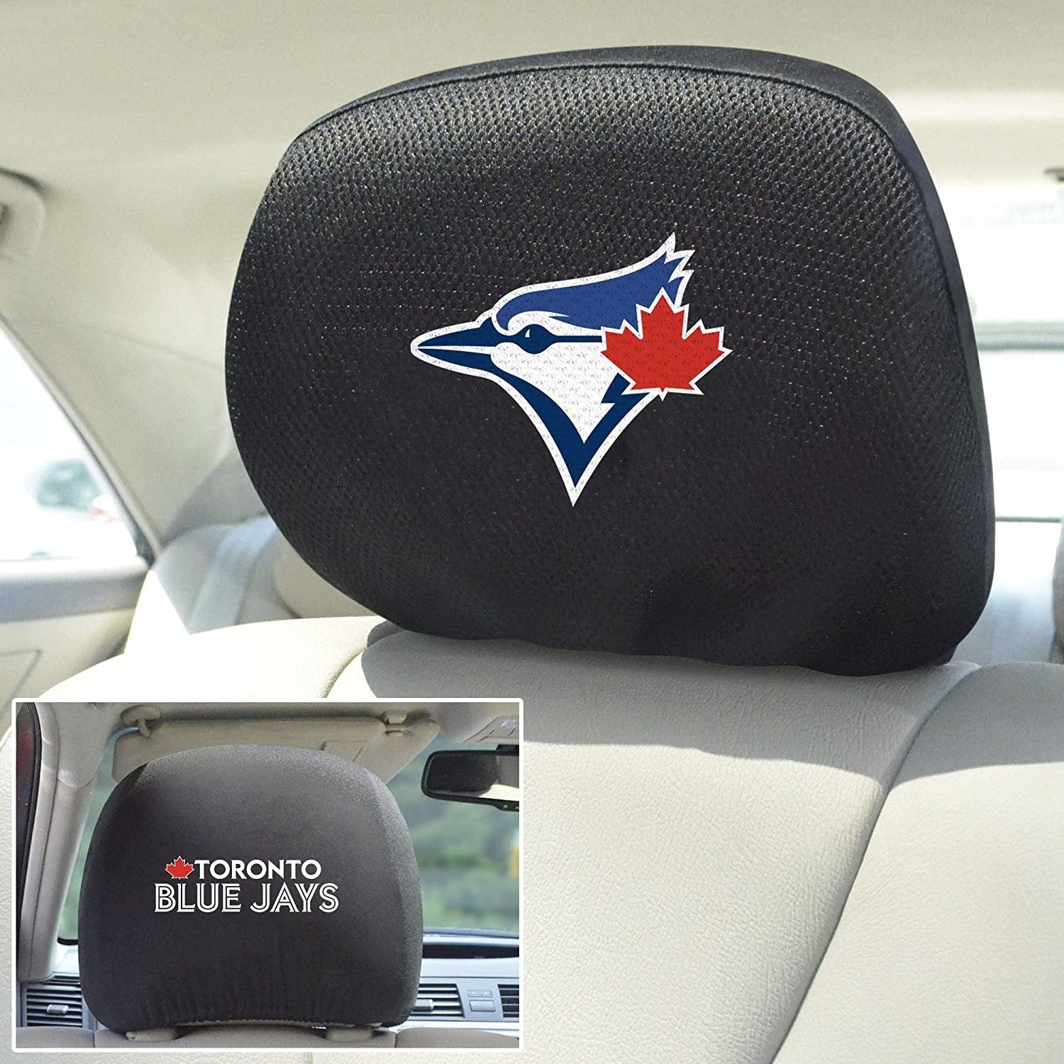 Toronto Blue Jays Pair of Premium Auto Head Rest Covers, Embroidered, Black Elastic, 14x10 Inch 2
