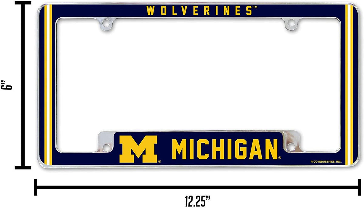 University of Michigan Wolverines Metal License Plate Frame Chrome Tag Cover Alternate Design 6x12 Inch 4