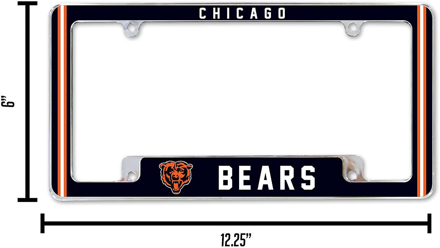 Chicago Bears Metal License Plate Frame Chrome Tag Cover Alternate Design 6x12 Inch 5