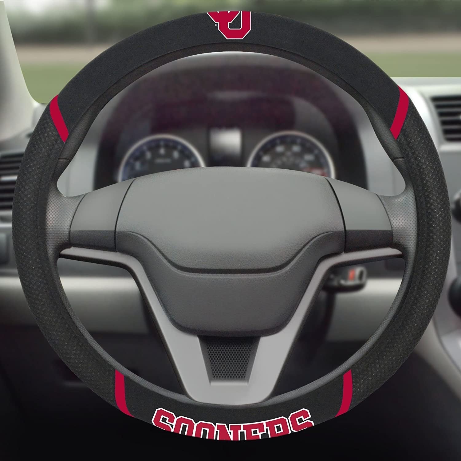 Oklahoma Sooners Steering Wheel Cover Premium Embroidered Black 15 Inch University of 3