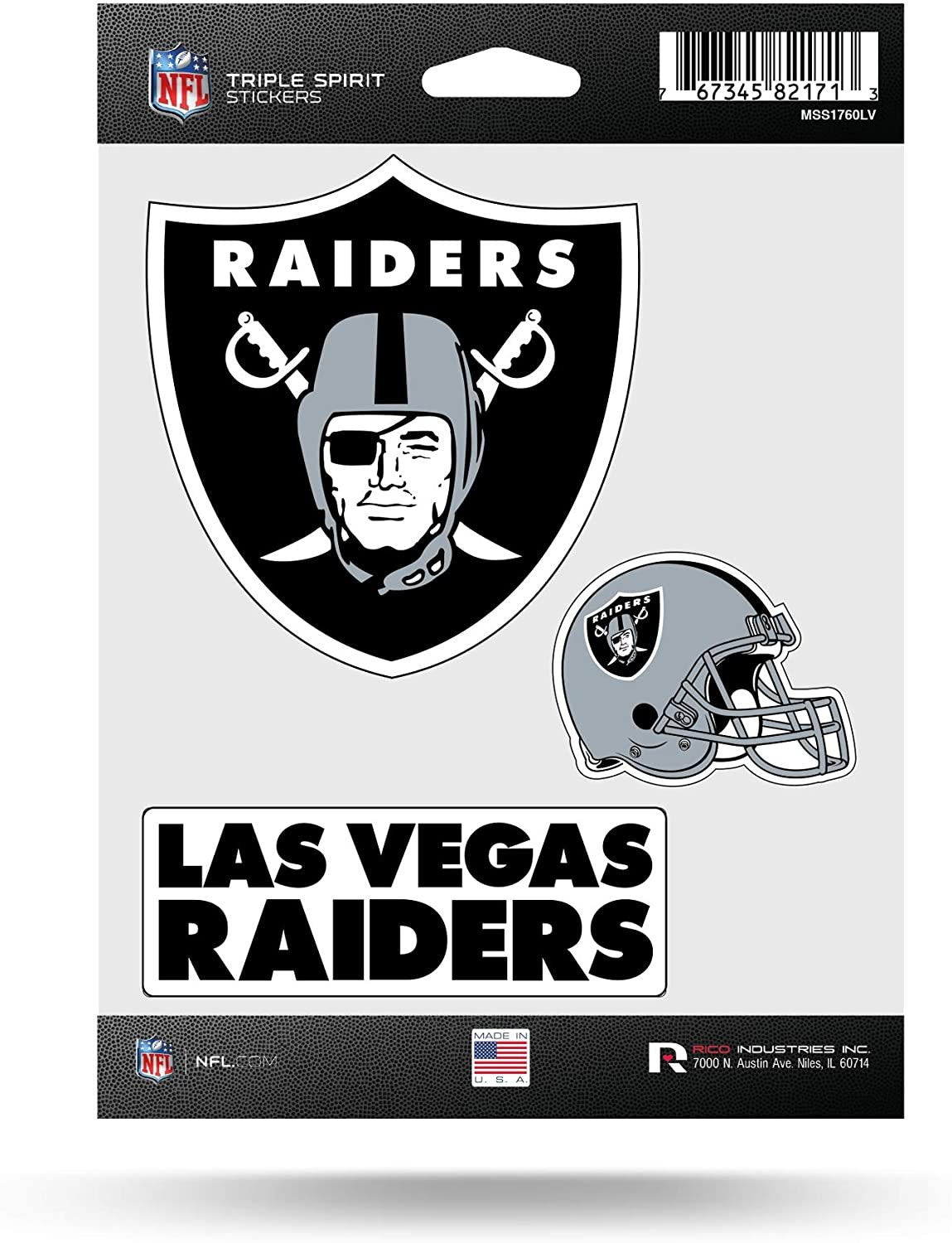 Rico Industries NFL Las Vegas Raiders Die Cut 3-Piece Triple Spirit Sticker Sheet