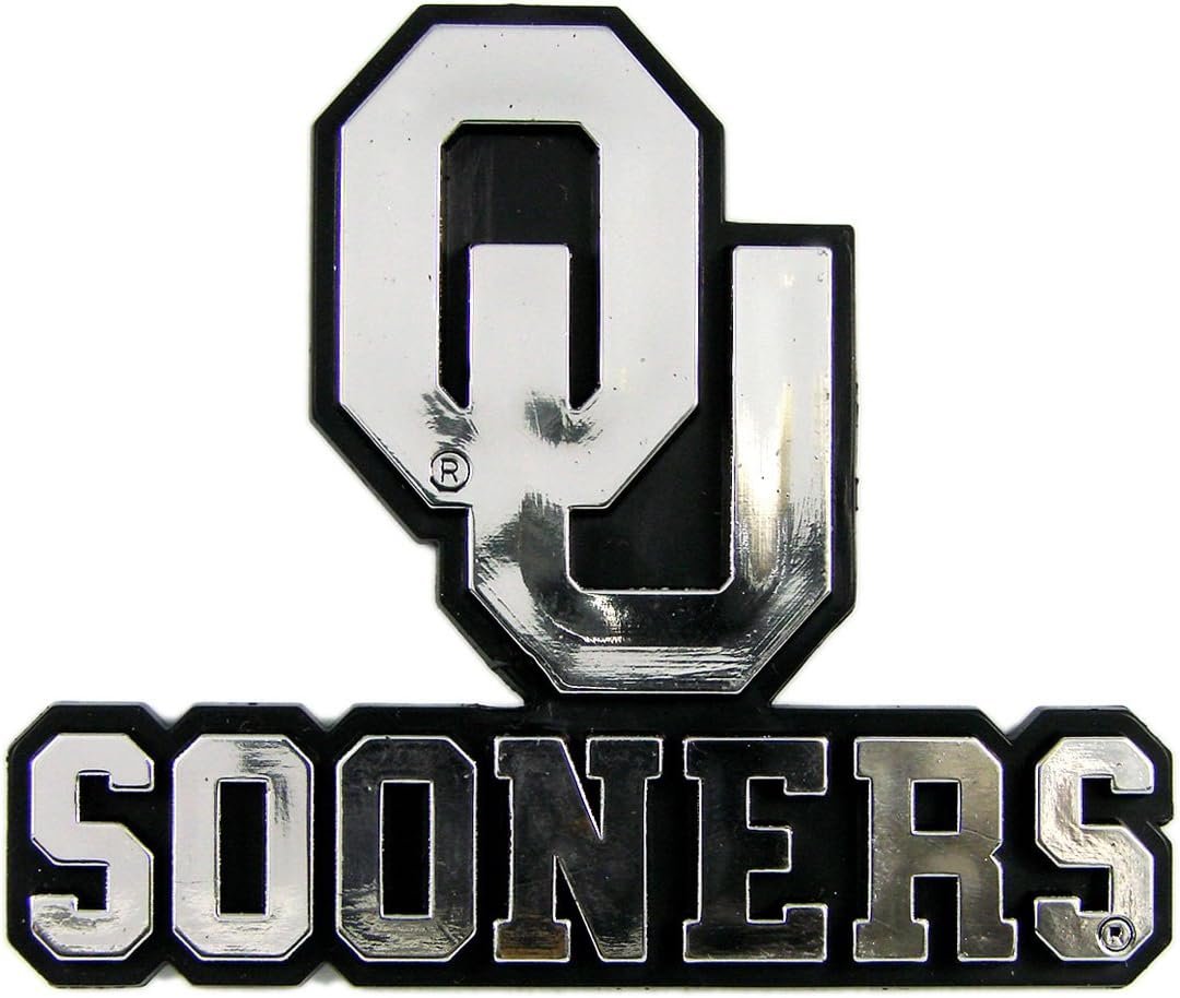 University of Oklahoma Sooners Silver Chrome Color Auto Emblem Molded Raised Adhesive Tape Backing