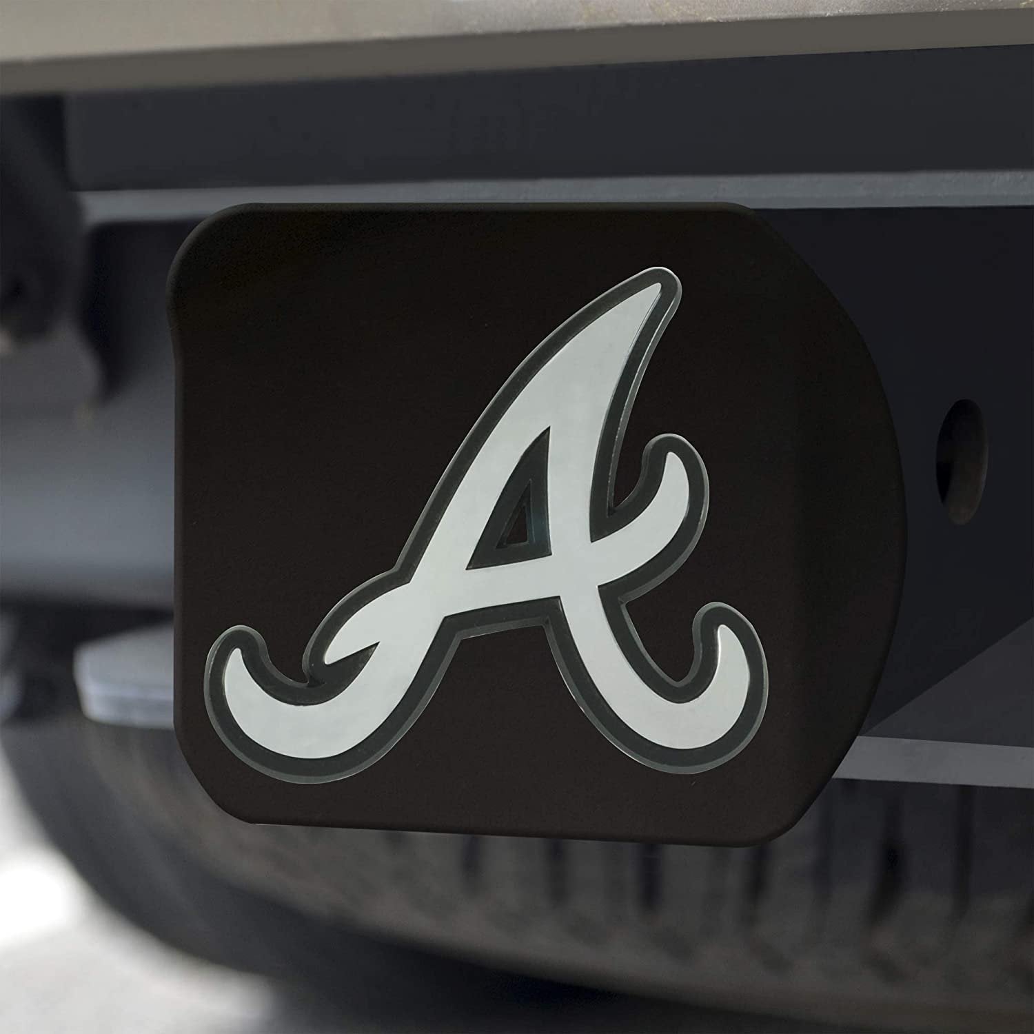 Atlanta Braves Solid Metal Hitch Cover, Black, 2" Square Type III Hitch Cover
