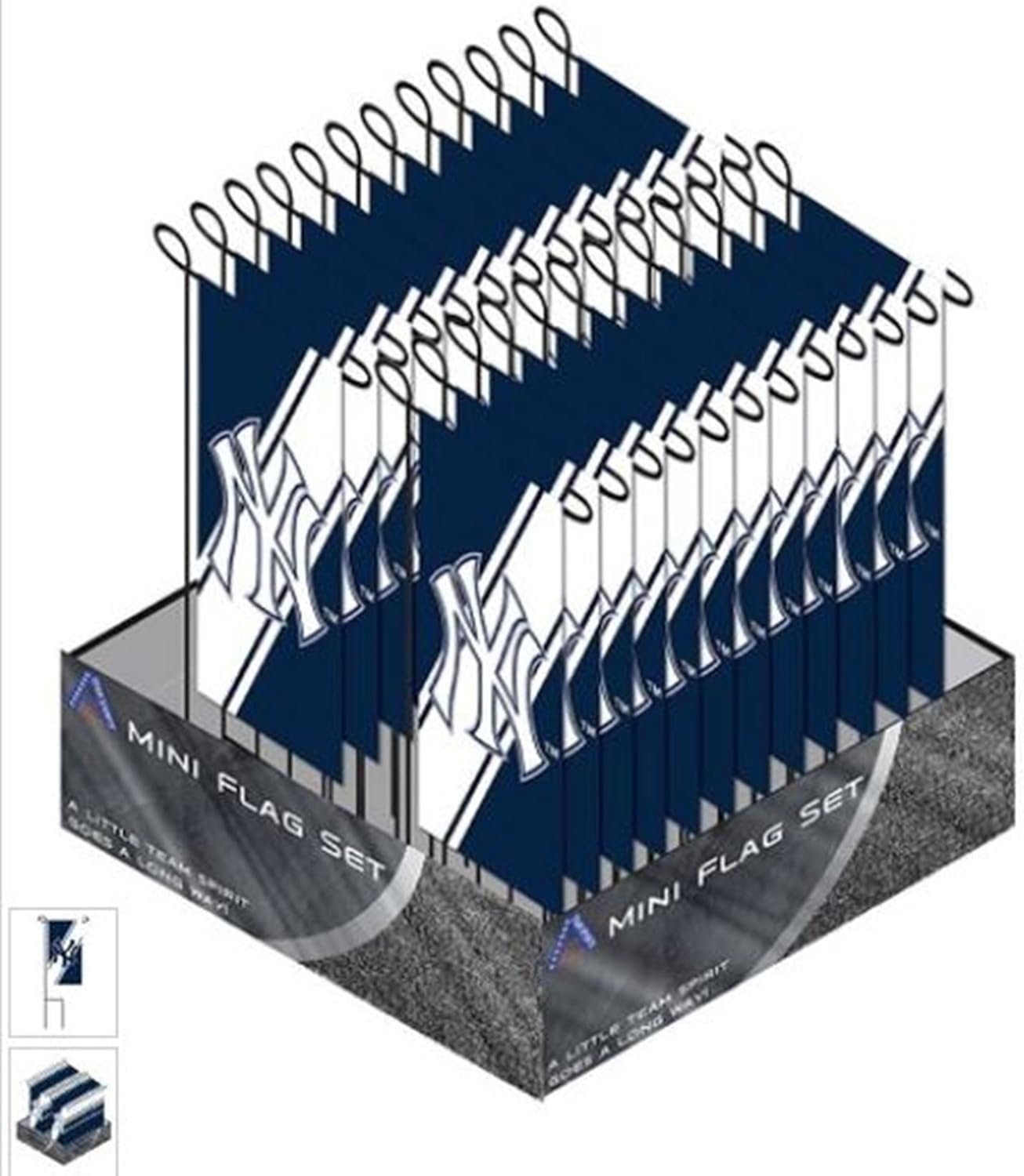 New York Yankees Premium 24 Count Mini Garden Flag Banner Set, Includes Metal Display Poles - Great for a Party Tailgating 2