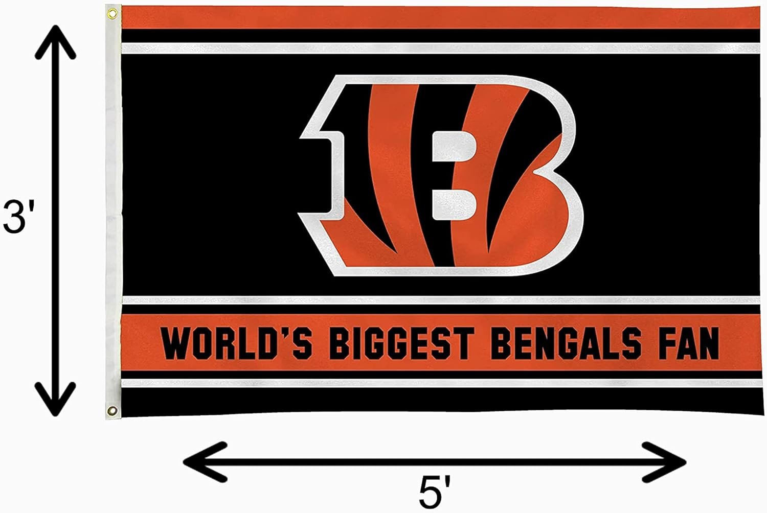 Cincinnati Bengals 3x5 Feet Flag Banner, World's Biggest Fan, Metal Grommets, Single Sided, Indoor or Outdoor Use 6