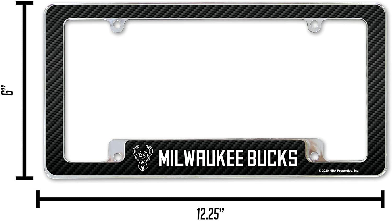 Milwaukee Bucks Metal License Plate Frame Chrome Tag Cover Carbon Fiber Design 6x12 Inch 5