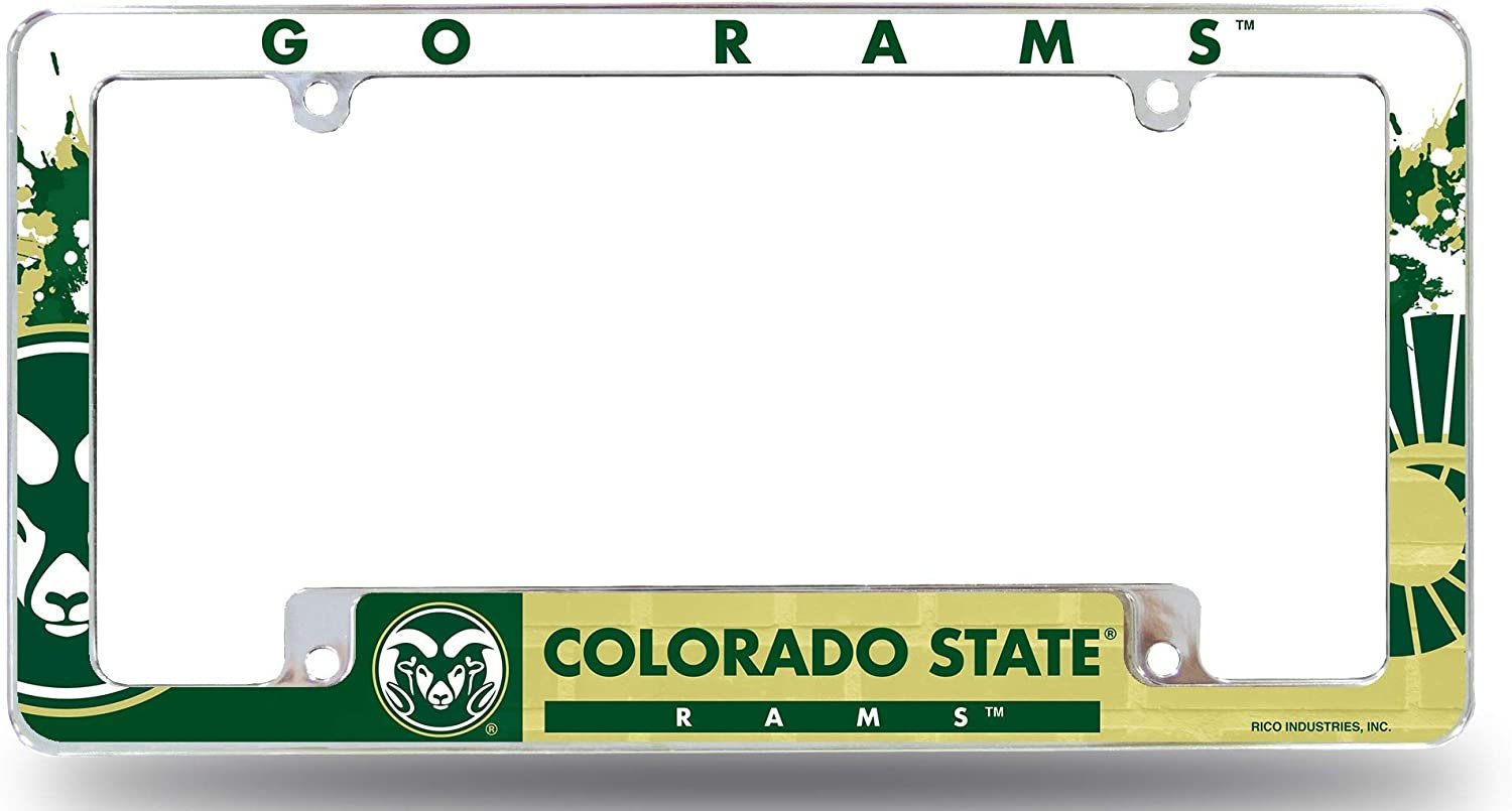 Colorado State University Rams Metal License Plate Frame Chrome Tag Cover, All Over Design, Heavy Duty, 12x6 Inch