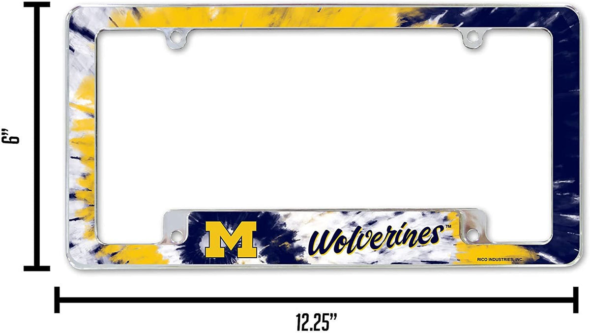 University of Michigan Wolverines Metal License Plate Frame Chrome Tag Cover Tie Dye Design 6x12 Inch 5