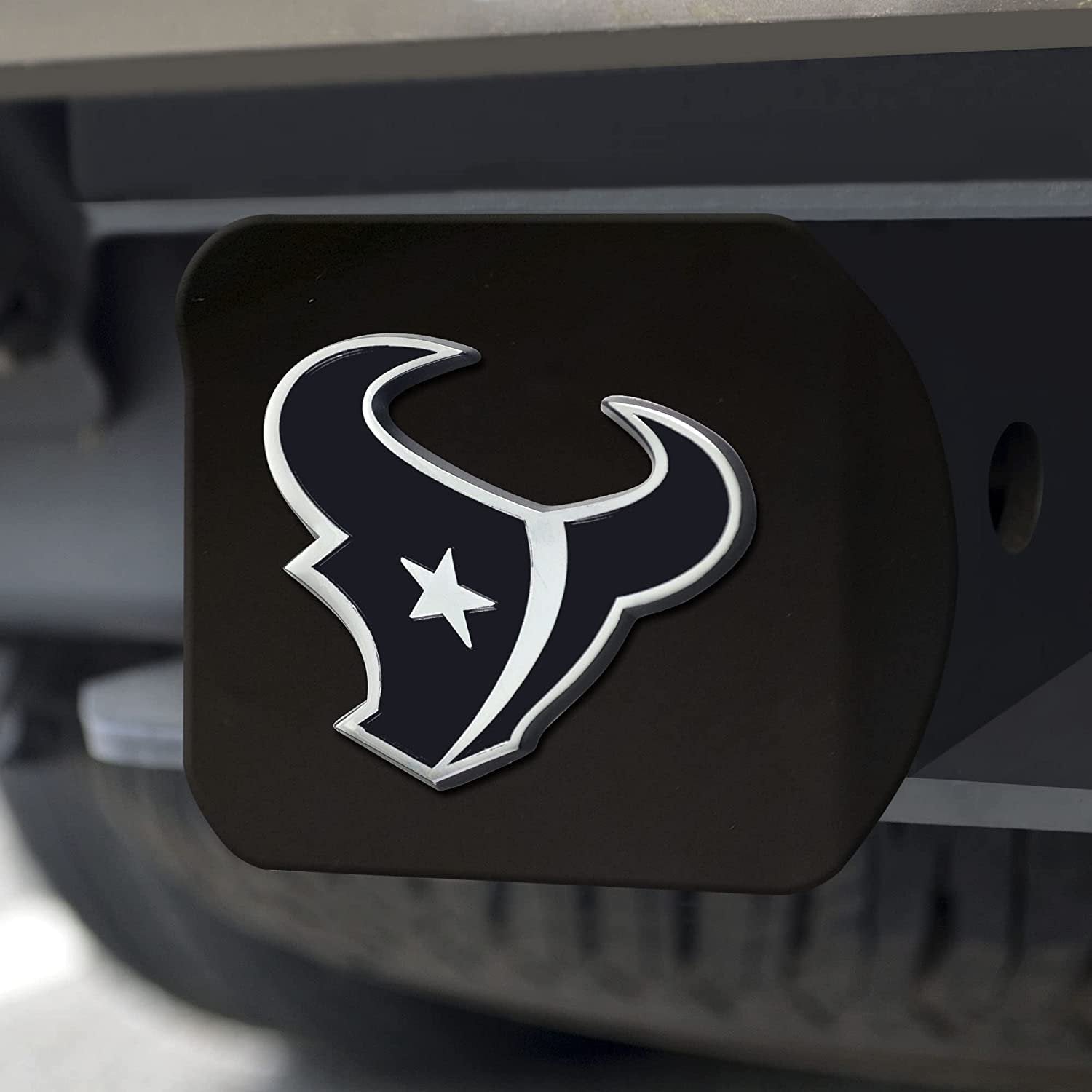 Houston Texans Solid Metal Black Hitch Cover with Chrome Metal Emblem 2 Inch Square Type III
