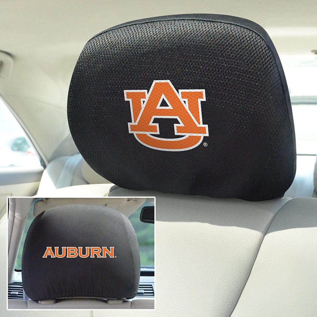 Golden State Warriors Pair of Premium Auto Head Rest Covers, Embroidered, Black Elastic, 14x10 Inch