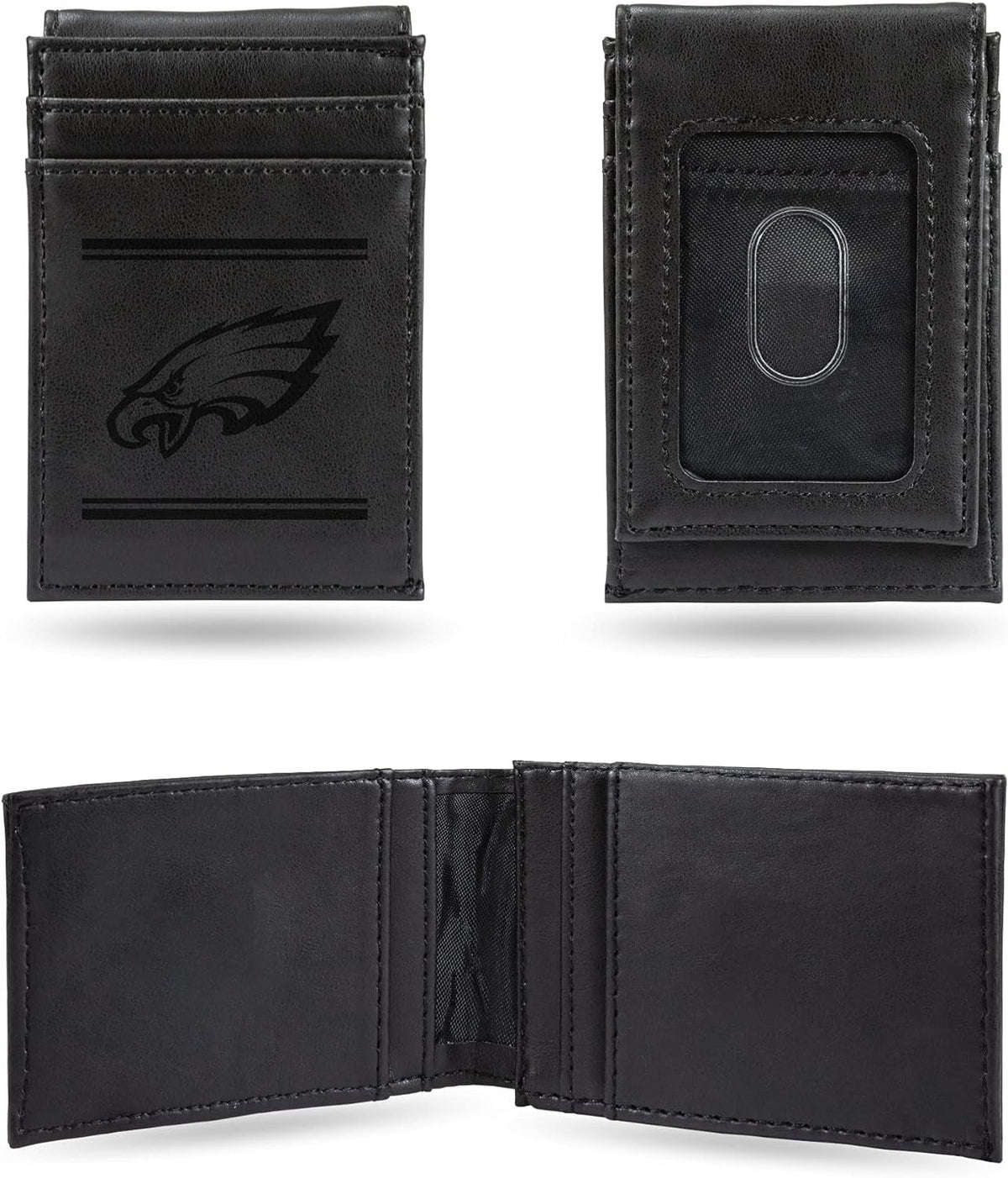 Philadelphia Eagles Premium Black Leather Wallet, Front Pocket Magnetic Money Clip, Laser Engraved, Vegan 1