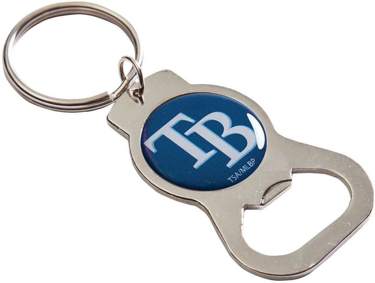 Tampa Bay Rays Premium Solid Metal Bottle Opener Keychain, Silver Key Ring, Team Logo 1
