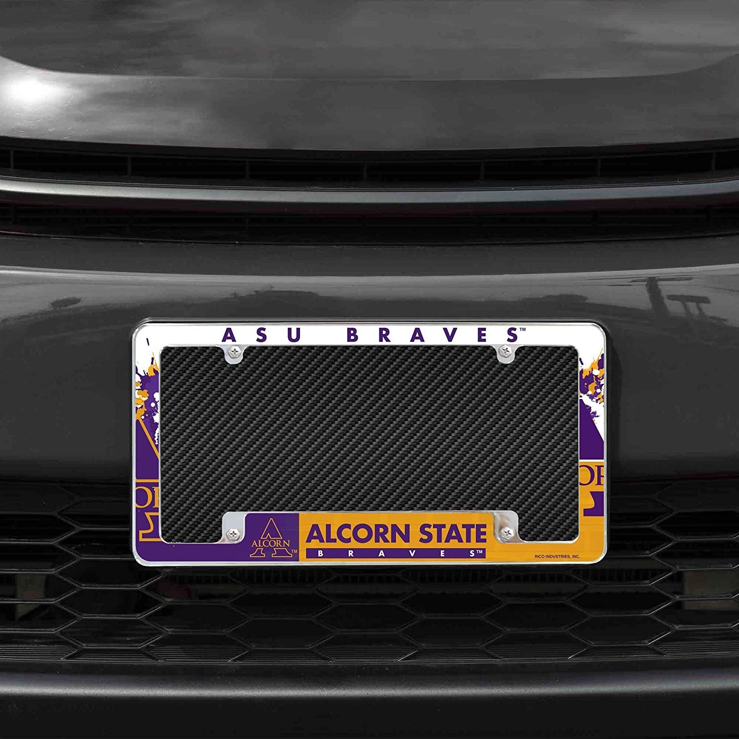 Alcorn State University Braves Metal License Plate Frame Chrome Tag Cover All Over Design 6x12 Inch