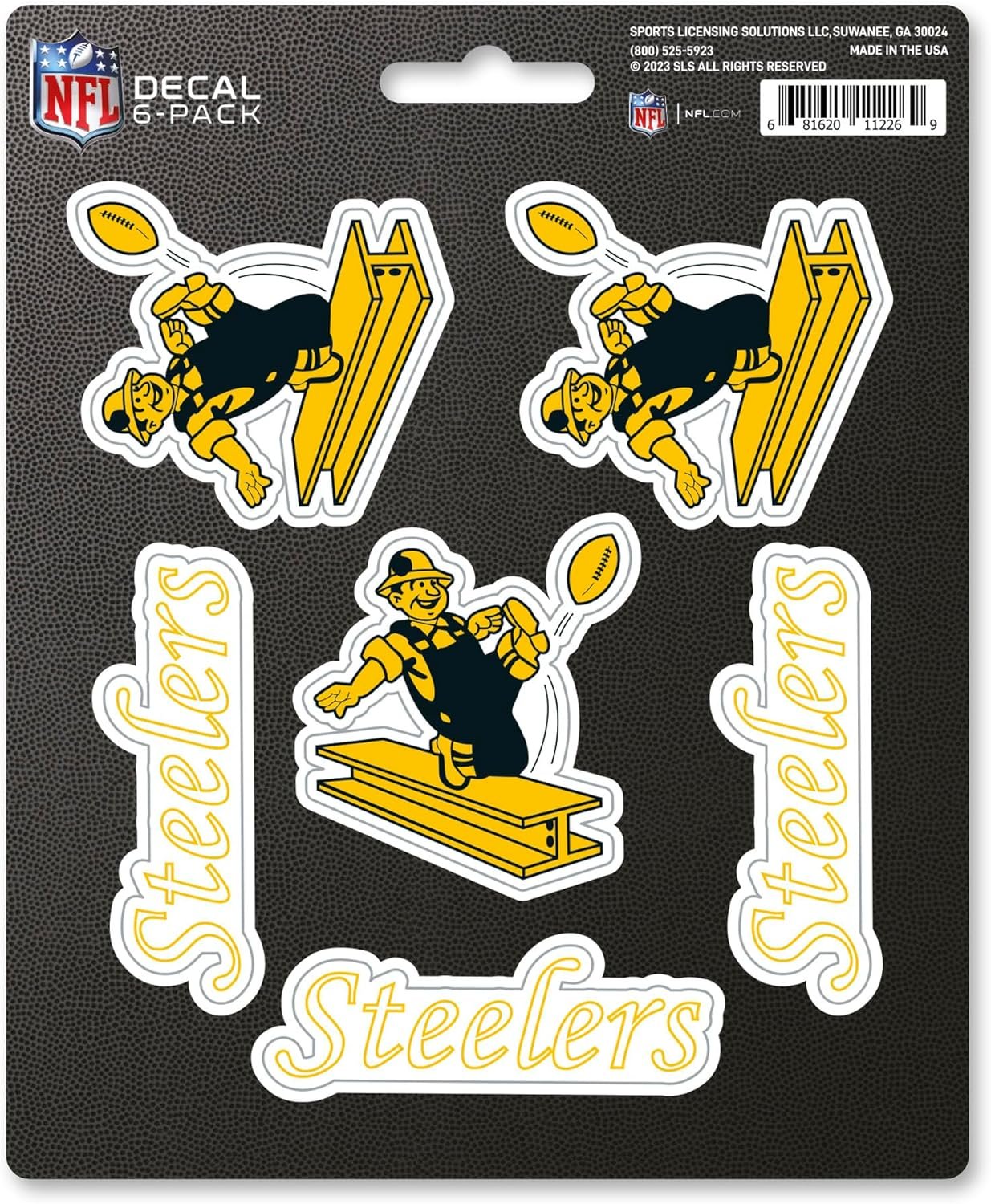 Pittsburgh Steelers 6-Piece Decal Sticker Set, Vintage Retro Logo, 5x6 Inch Sheet, Gift for football fans for any hard surfaces around home, automotive, personal items 1
