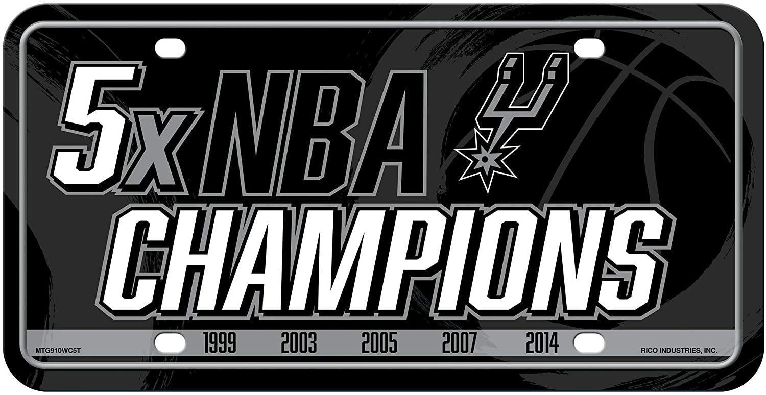 San Antonio Spurs Metal Auto Tag License Plate, 5-Time Champions, 6x12 Inch 1