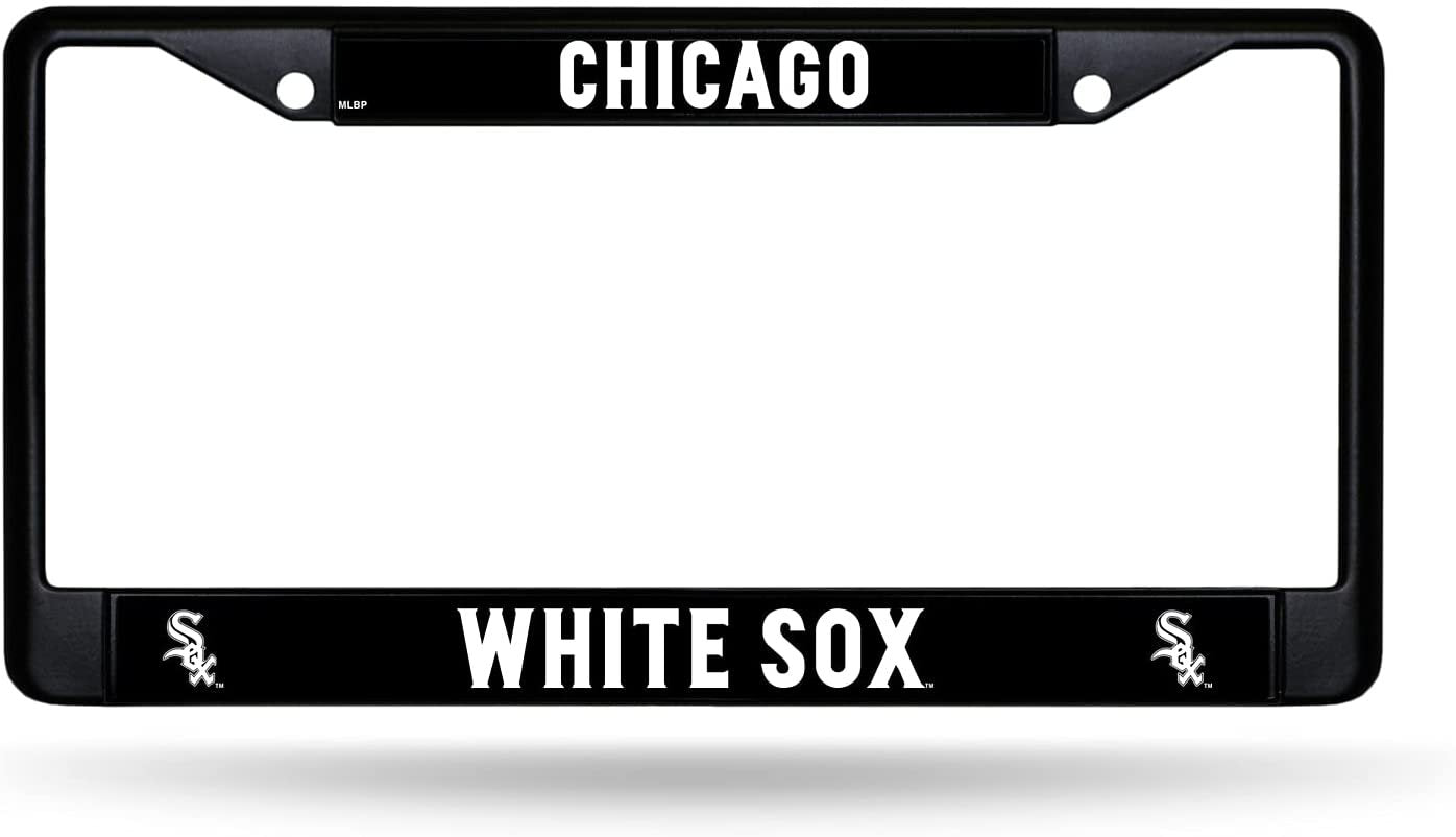 Chicago White Sox Black Metal License Plate Frame Chrome Tag Cover 6x12 Inch 1