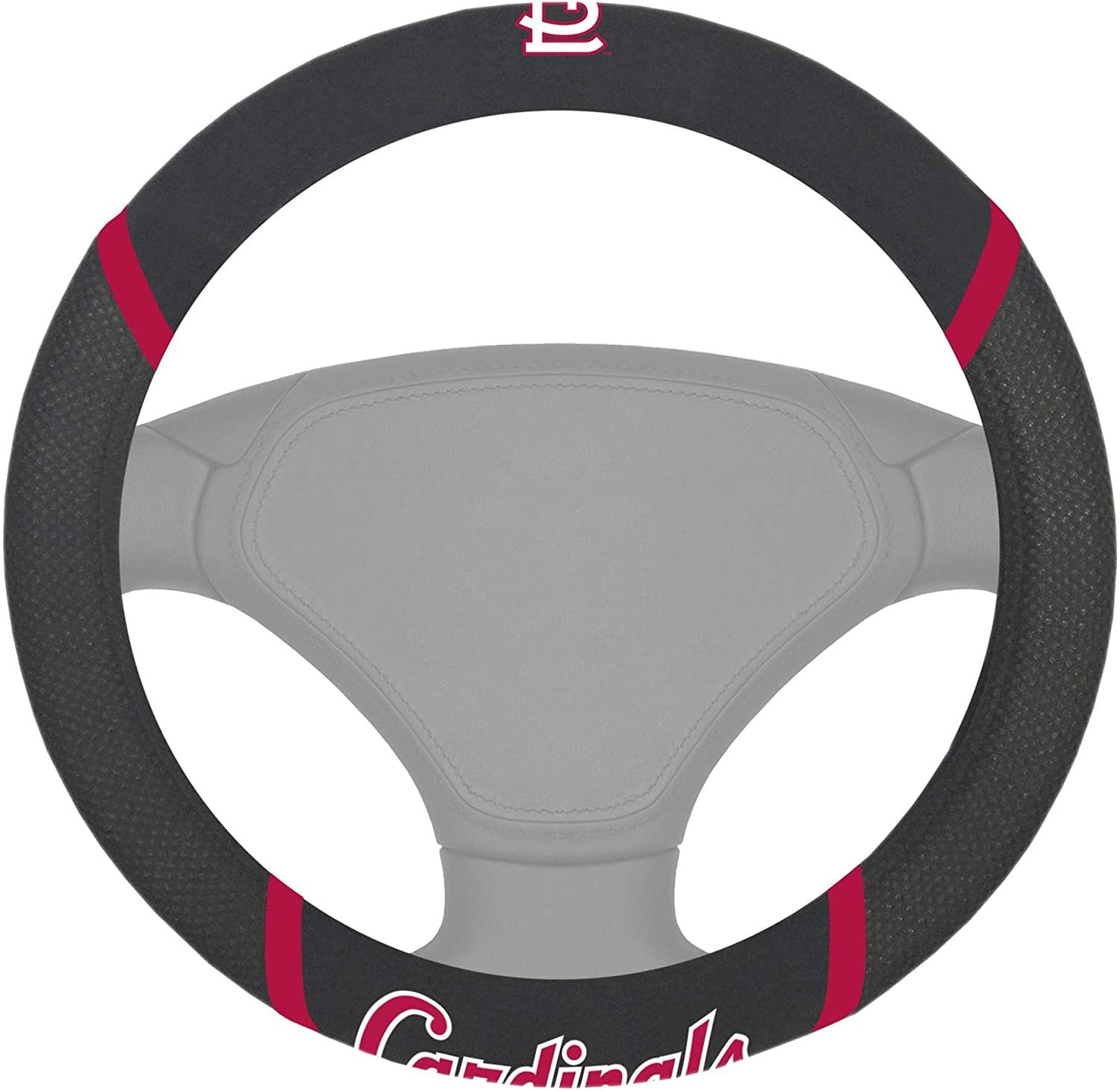 St Louis Cardinals Steering Wheel Cover Premium Embroidered Black 15 Inch 1