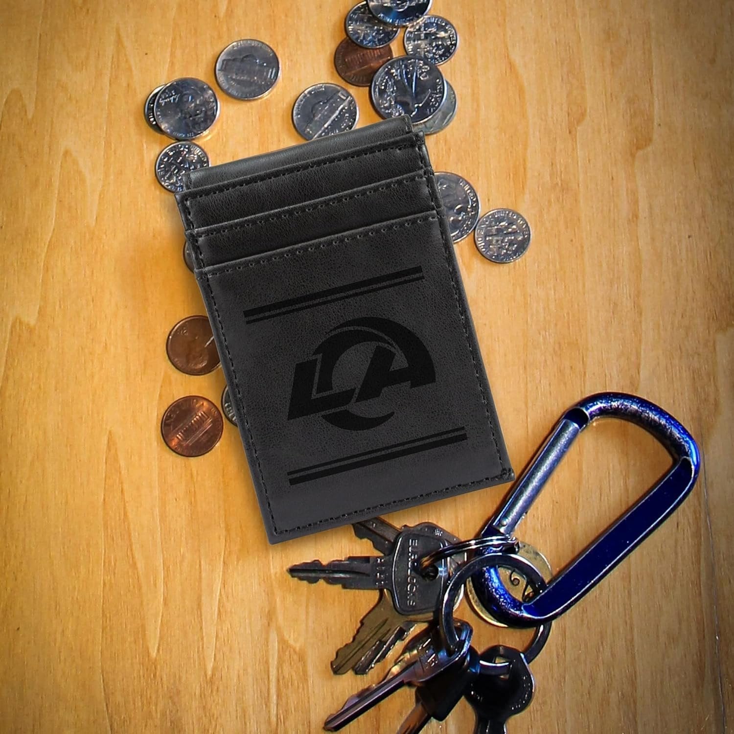 Los Angeles Rams Premium Black Leather Wallet, Front Pocket Magnetic Money Clip, Laser Engraved, Vegan 2