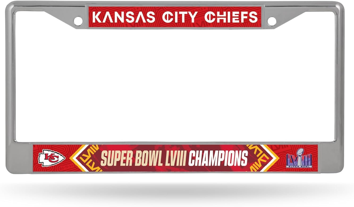Rico Industries NFL Football Kansas City Chiefs 2024 Super Bowl LVIII Champions 12" x 6" Chrome Frame with Decal Inserts - Car/Truck/SUV Automobile Accessory 1