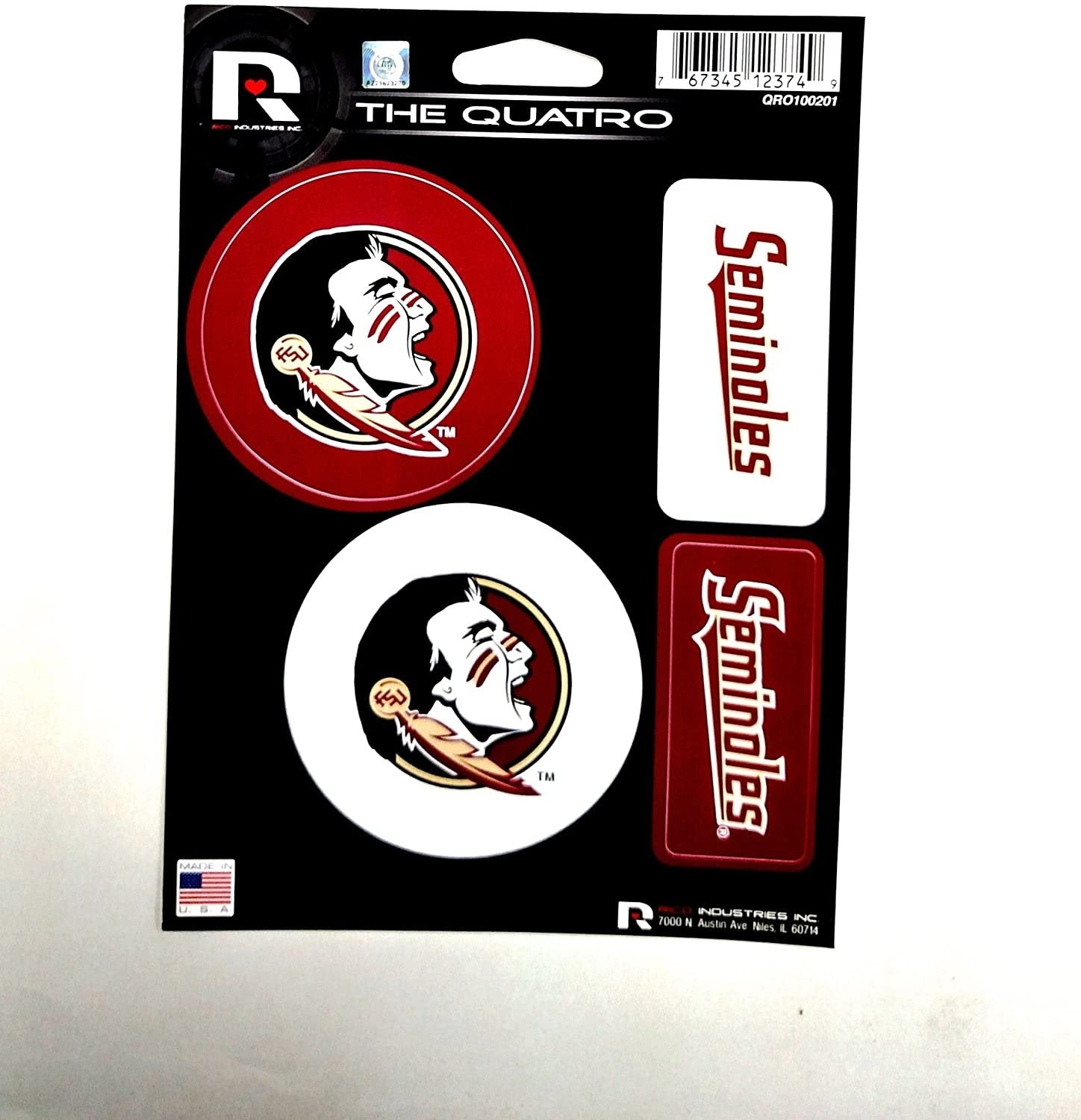 Florida State Seminoles FSU Quatro Decal Sheet Die Cut Bumper Sticker University 1