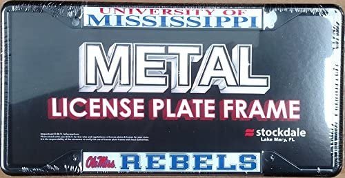 University of Mississippi Rebels Ole Miss Black Metal License Plate Frame Tag Cover, 12x6 Inch 1
