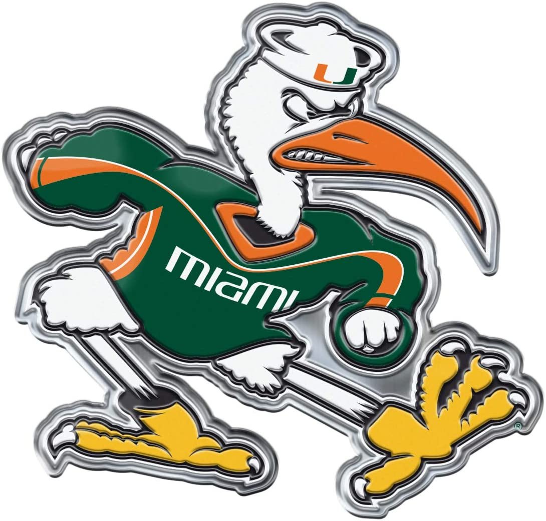 University of Miami Hurricanes Aluminum Metal Embossed Auto Emblem Alternate Logo Design 1