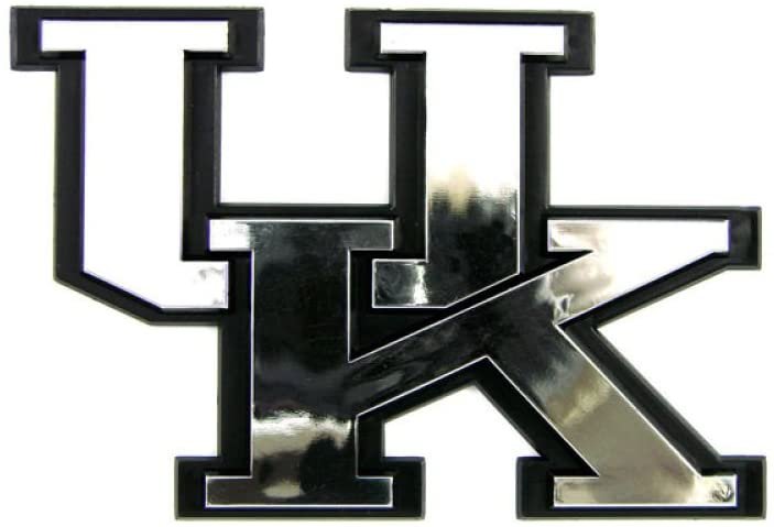 University of Kentucky Wildcats Auto Emblem, Silver Chrome Color, Raised Molded Shape Cut Plastic, Adhesive Tape Backing 1