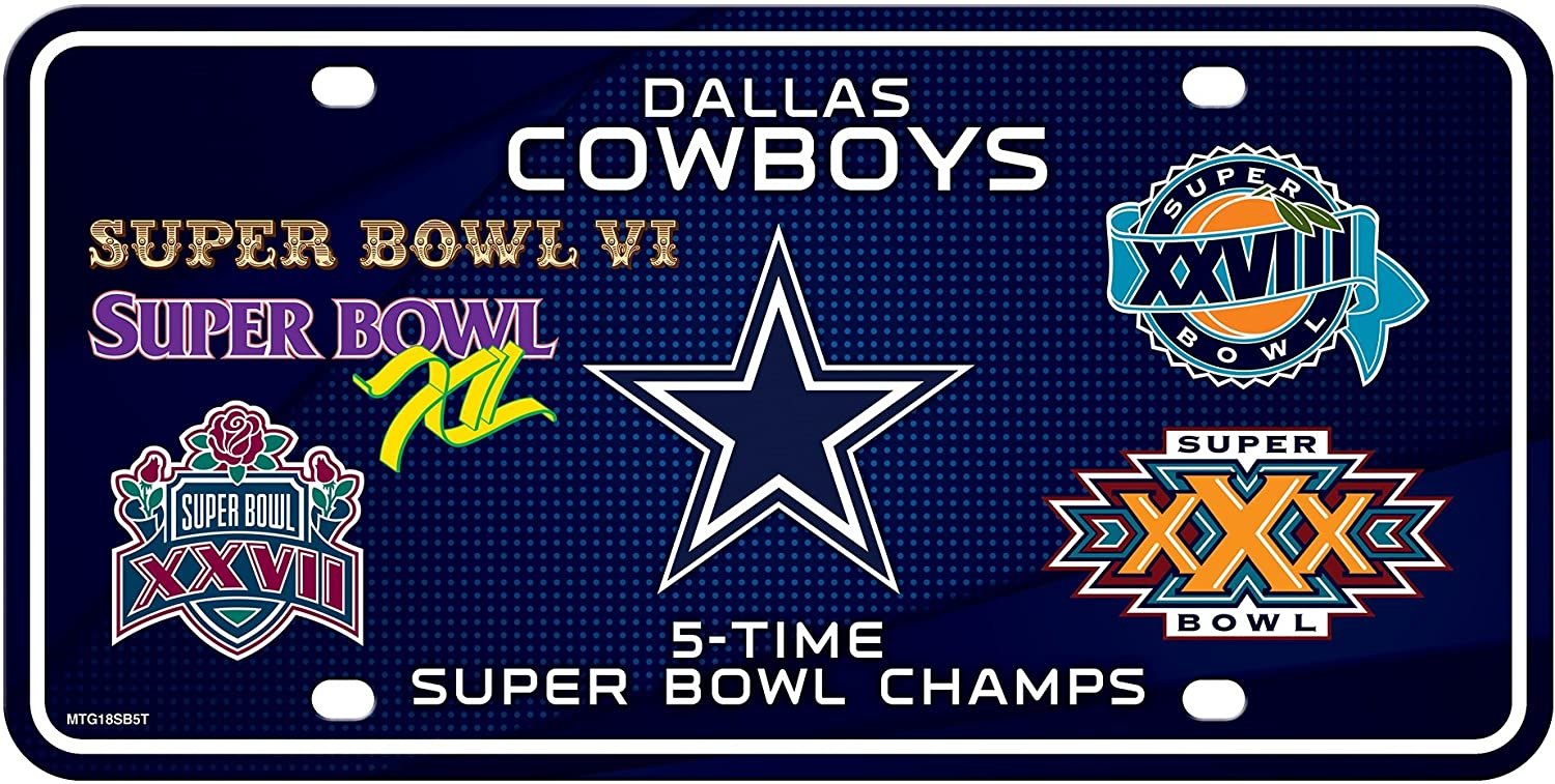 Dallas Cowboys Metal Auto Tag License Plate, 5-Time Super Bowl Champions, 6x12 Inch 1