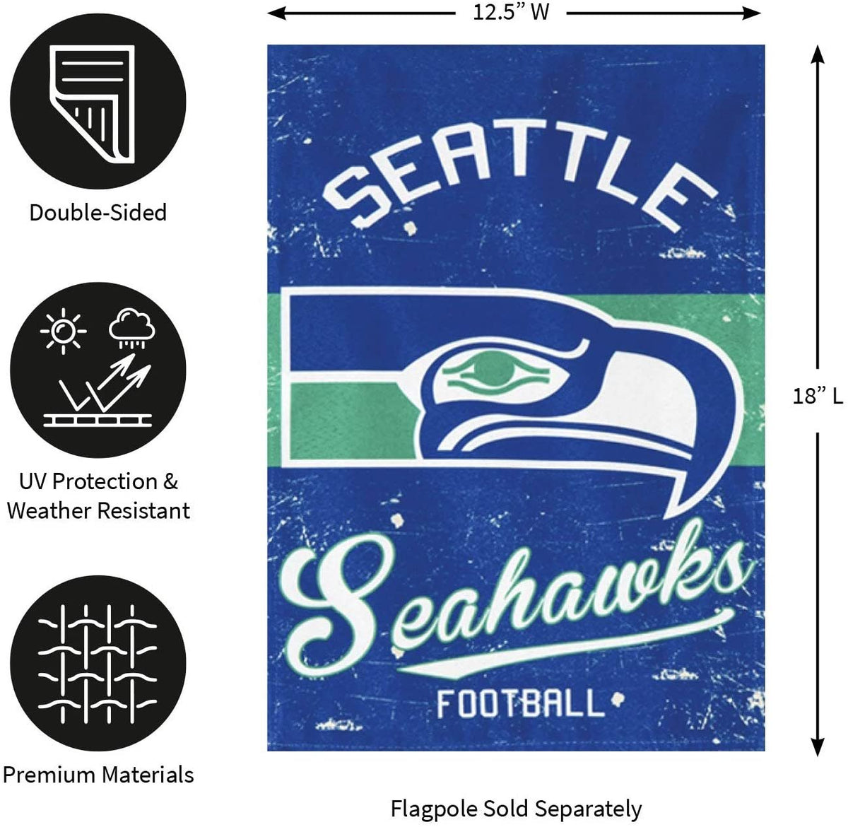 Seattle Seahawks Premium Garden Flag Banner, Double Sided, Retro Vintage Style, Linen, 13x18 Inch 5