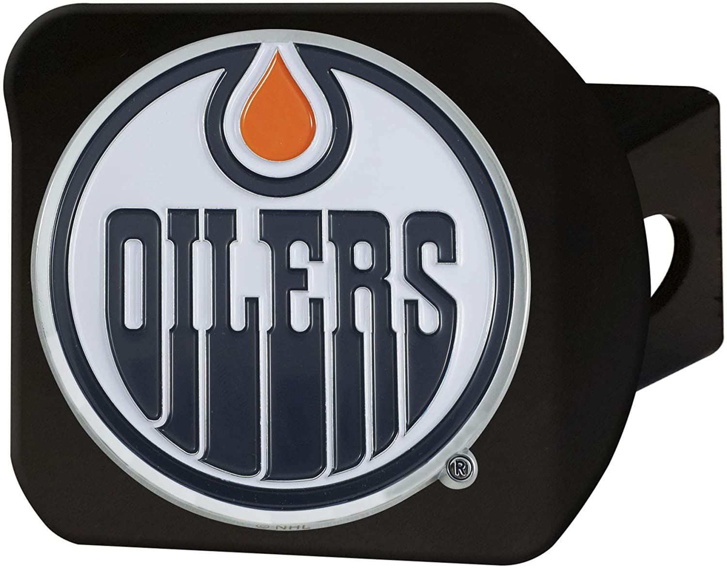 Edmonton Oilers Hitch Cover Black Solid Metal with Raised Color Metal Emblem 2" Square Type III