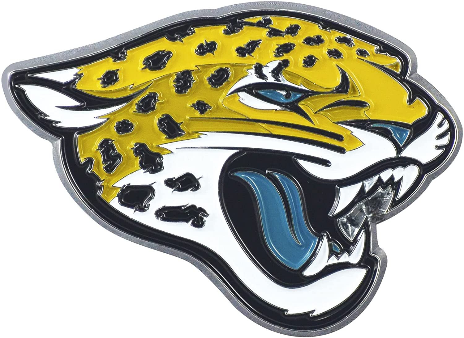 Jacksonville Jaguars Premium Solid Metal Raised Auto Emblem, Team Color, Shape Cut, Adhesive Backing 1