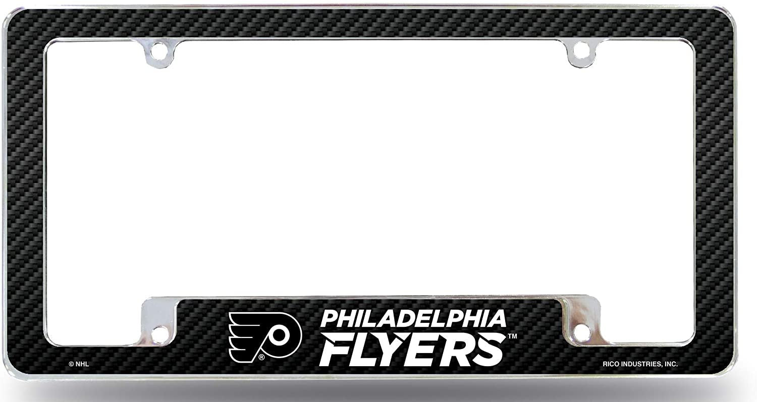 Philadelphia Flyers Metal License Plate Frame Chrome Tag Cover, Carbon Fiber Design, 12x6 Inch
