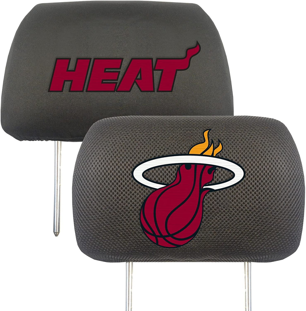 Miami Heat Pair of Premium Auto Head Rest Covers, Embroidered, Black Elastic, 14x10 Inch 1