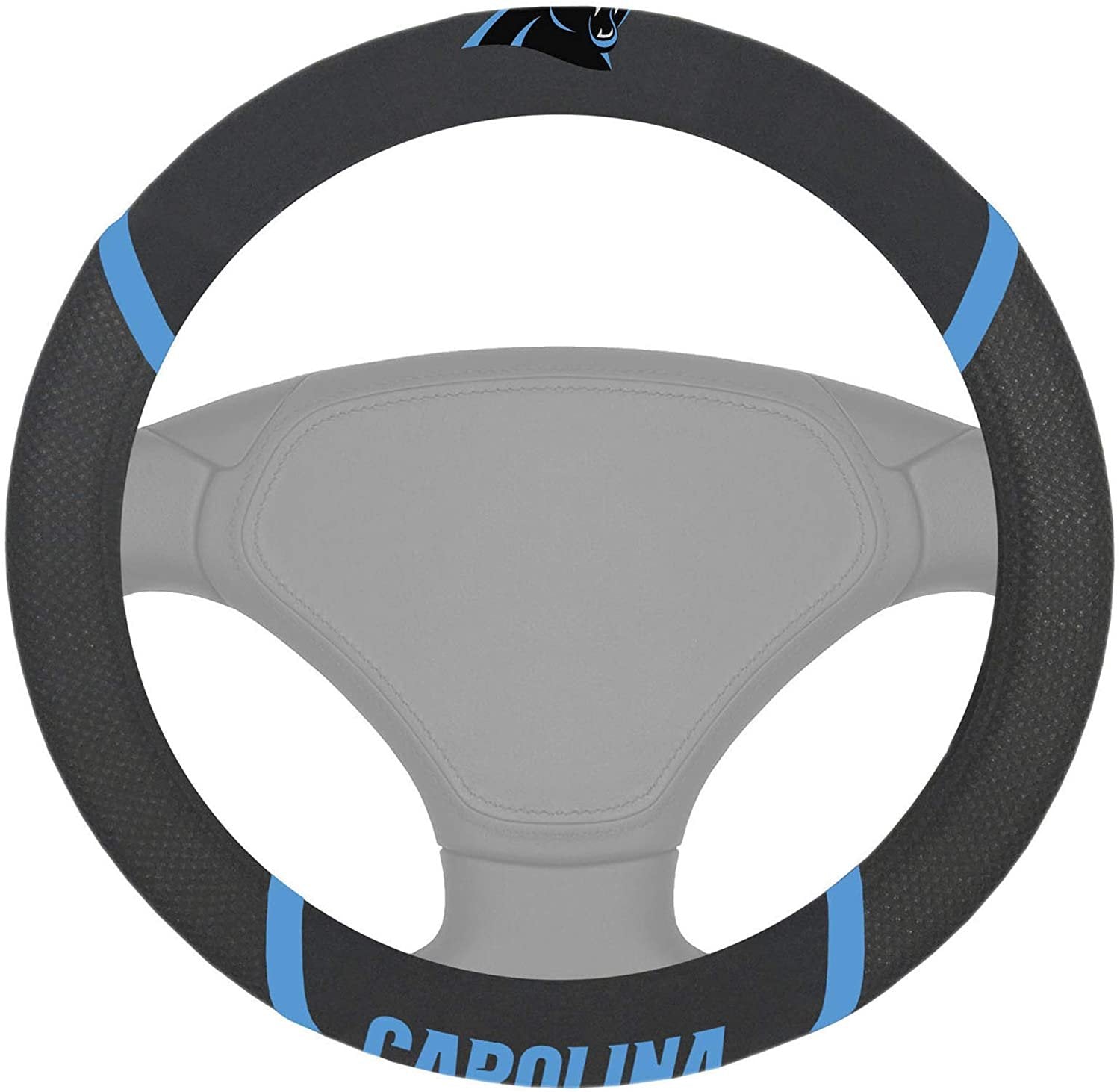 Carolina Panthers Premium 15 Inch Black Emroidered Steering Wheel Cover 1