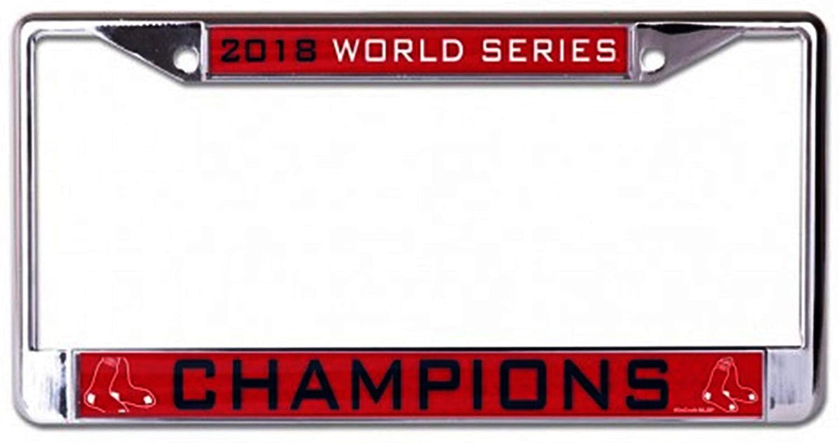 Boston Red Sox Metal License Plate Frame Chrome Tag Cover, Laser Acrylic Mirrored Inserts, 2018 Champions, 12x6 Inch 1