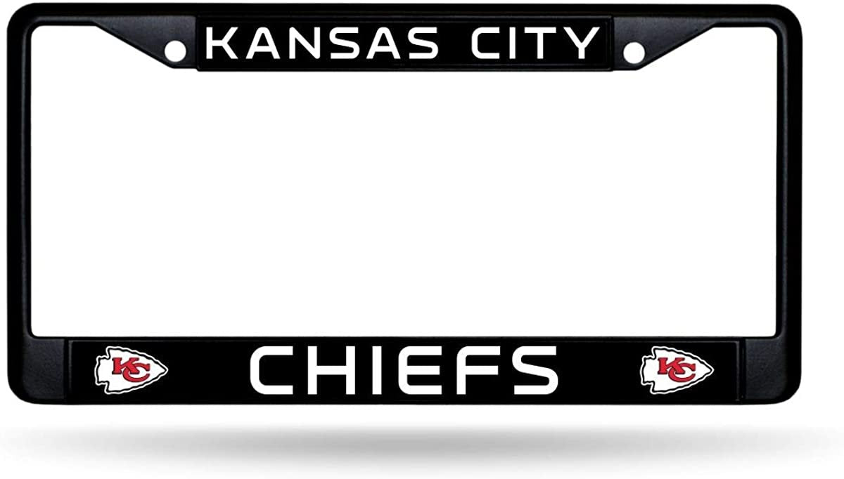 Kansas City Chiefs Black Metal License Plate Frame Chrome Tag Cover 6x12 Inch 1