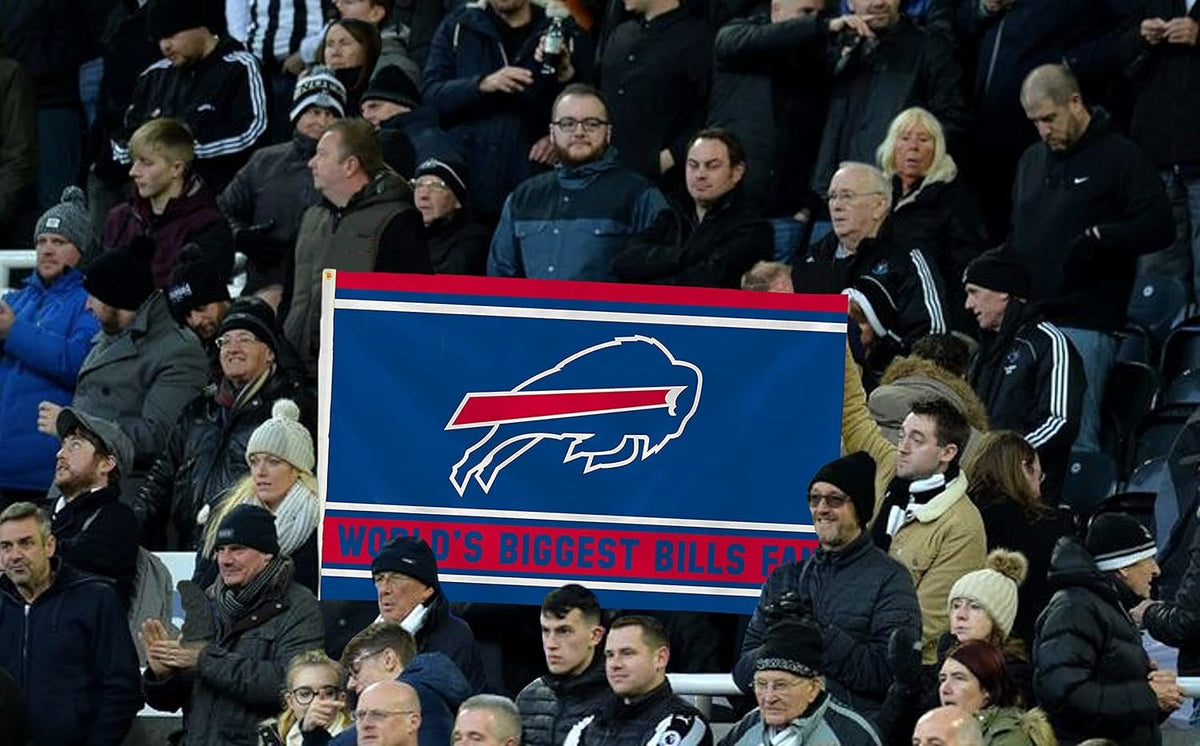 Buffalo Bills 3x5 Feet Flag Banner, World's Biggest Fan, Metal Grommets, Single Sided, Indoor or Outdoor Use 3